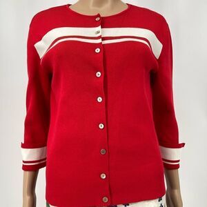 Michelle Nicole Red/White Women’s Cardigan Size L Button-Up Front